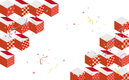 Happy New Year Pop-up Box with Japanese Patternのイラスト素材