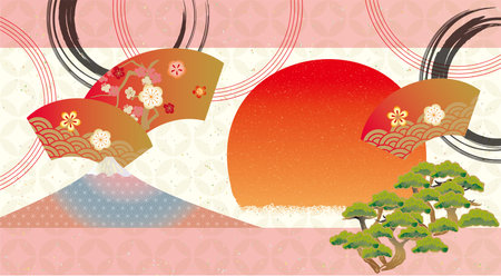 Japanese style brush touch Mt. Fuji background illustrationのイラスト素材