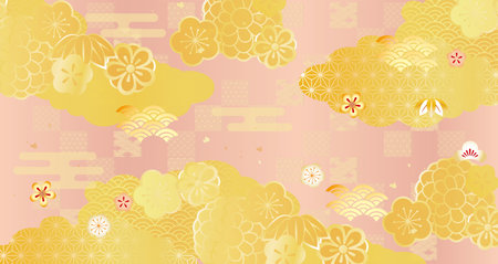 Japanese style brush touch Mt. Fuji background illustrationの写真素材