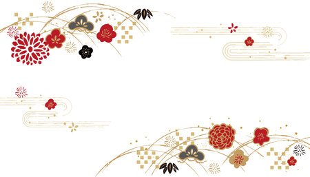 Beautiful Japanese pattern illustration with cranesのイラスト素材