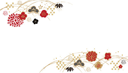 Beautiful Japanese pattern illustration with cranesのイラスト素材