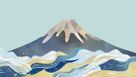 Sea Japanese style background illustration with wavesのイラスト素材