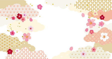 Cherry Blossom Spring Japanese Pattern Background Illustrationのイラスト素材