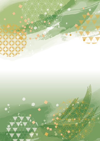 Matcha fresh green watercolor style Japanese pattern background illustrationのイラスト素材