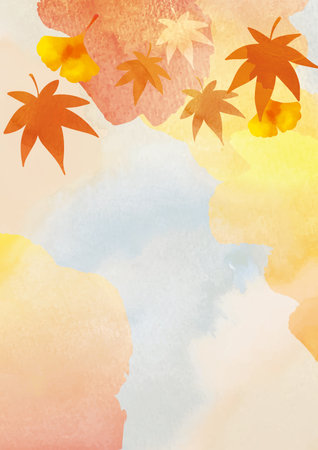 Autumn Clip art Watercolor Background of Autumn Leavesの写真素材