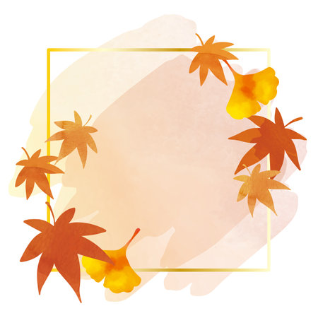 Autumn Clip art Watercolor Background of Autumn Leavesの写真素材