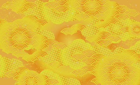 Japanese background pattern illustration with gold wavesのイラスト素材