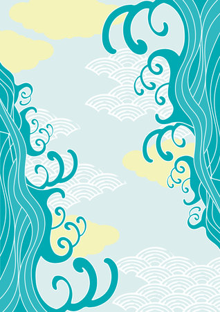 Sea Wave Japanese Background Clip Artsのイラスト素材