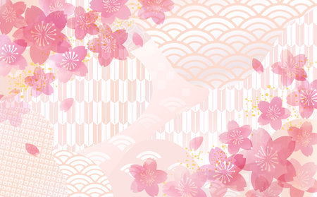 Pink beautiful cherry blossom background illustrationの写真素材