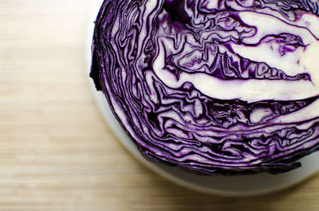 Close up of bisected red cabbageの写真素材
