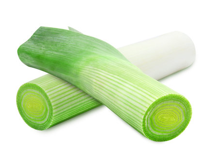 Fresh green leeks isolated on a white background