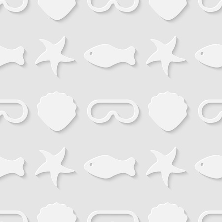3d seamless pattern with sea ocean beach vacation and diving symbolsのイラスト素材