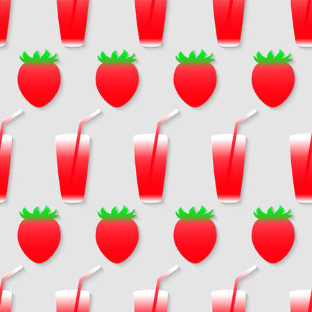 Vector 3d seamless pattern with color strawberry juice mix. Minimalistic gray background for decoration wallpaper and print. のイラスト素材