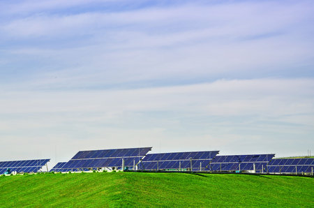 Photovoltaic power station, solar park. Group of solar panel.