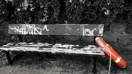 Bench with abandoned life preserverの素材