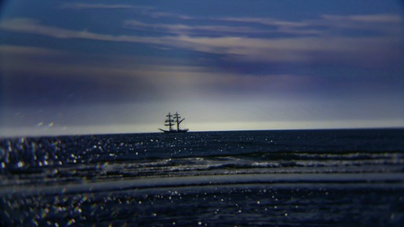 Long exposure of tall ship at seaの素材