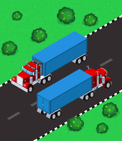 isometric truck parking in the street, available in 2 view, front and backのイラスト素材