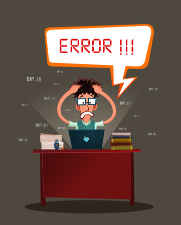 nerdy programmer get stressed because error in his programのイラスト素材