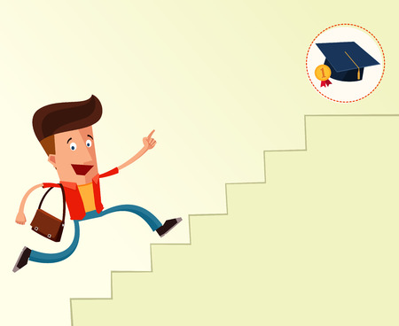 young student on a stairway to reach graduationのイラスト素材