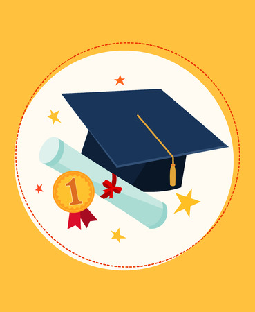 set illustration of graduation cap and awardsのイラスト素材
