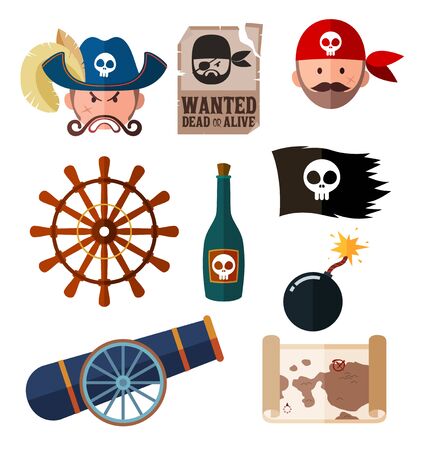 flat style pirate illustration for various needsのイラスト素材