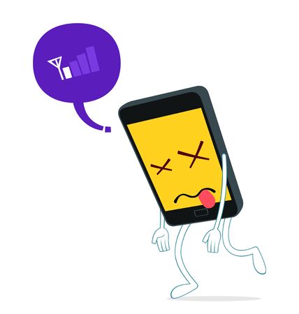 humanized smartphone walking weak from loss of signalのイラスト素材