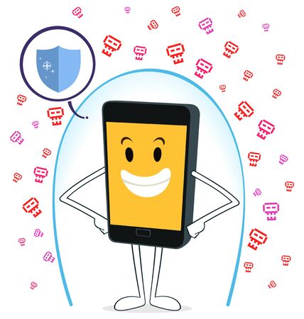 smartphone protected from virus attackのイラスト素材