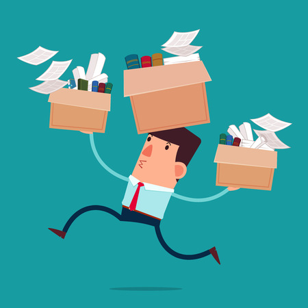young businessman carry boxes with his work moving to new officeのイラスト素材