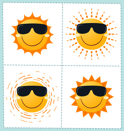 collection of 4 orange sun icons for summer seasonのイラスト素材