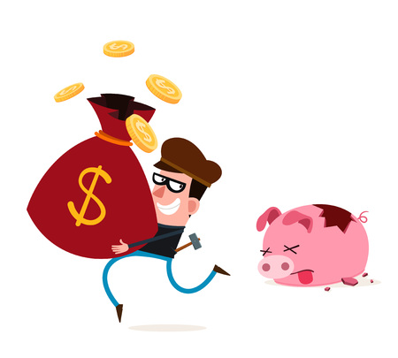 tricky thief stealing money from piggy banksのイラスト素材