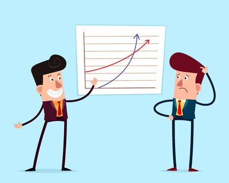 young businessman getting confused with his partner explanationのイラスト素材