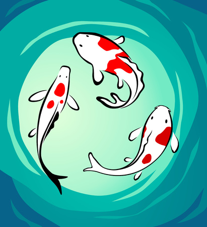 Illustration of koi fish swimming inside a circular pond.のイラスト素材