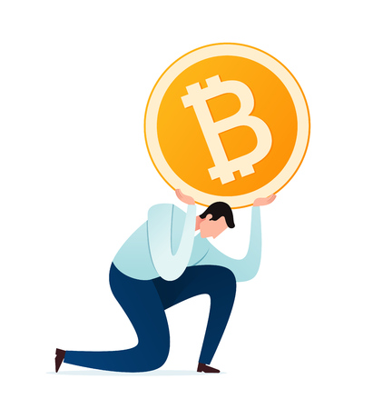 young businessman burdened by digital currency and financial problemのイラスト素材