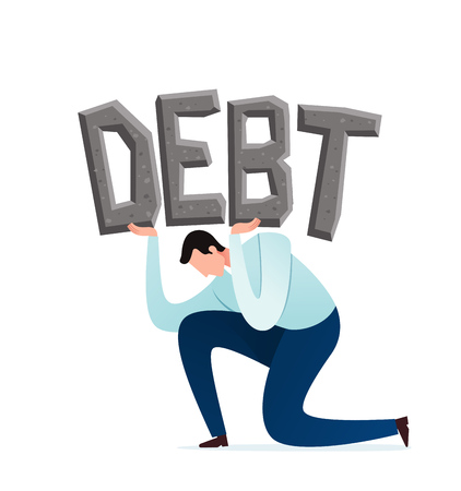 young businessman burdened by debt and financial problemのイラスト素材