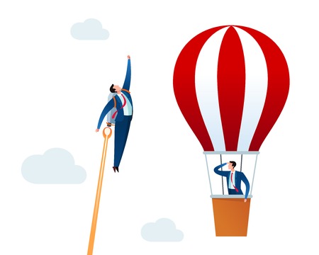 young businessman with a rocket leaving behind his rivalのイラスト素材