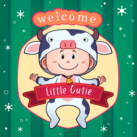 Newborn baby celebration. Cute postcard banner poster design template. Vector illustration.のイラスト素材