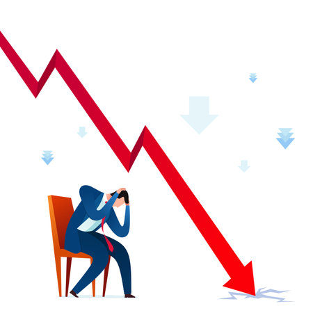 Businessman get depressed because of business failure. Business concept vector illustration.のイラスト素材