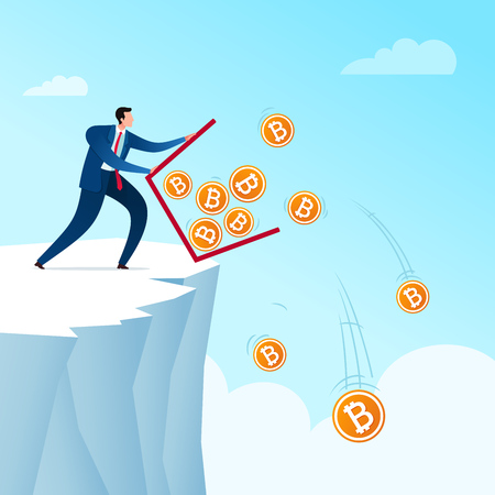 Businessman throw away bitcoin currency saving. Business concept vector illustration.のイラスト素材