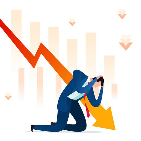 Businessman get depressed because of business failure. Business concept vector illustration.のイラスト素材