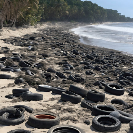 A depiction of a once-beautiful natural landscape now marred by heaps of trash, electronic waste, and industrial refuse, showing the impact of human waste on nature. AI generatedの素材