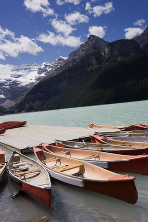 canoes in lake louise - banff national park, canada - の写真素材