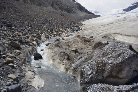 global warming and melting glaciers in the rockies - columbia icefield, jasper national park, canada - の写真素材
