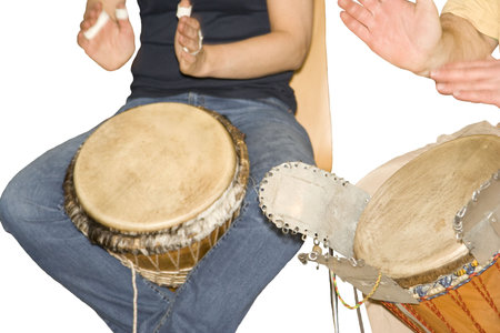 two men playing djembe - african drum - adobe RGB