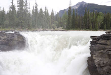 athabasca river spilling over athabasca falls - jasper national park, alberta, canada - UNESCO World Heritage Siteの写真素材