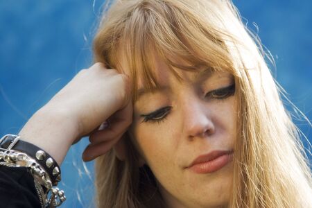 Portrait of a young woman - with red hairの写真素材