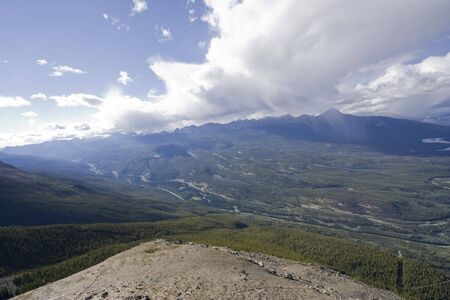 overlooking athabasca valley from mount whistler - jasper national park, canadian rockies, albertaの写真素材