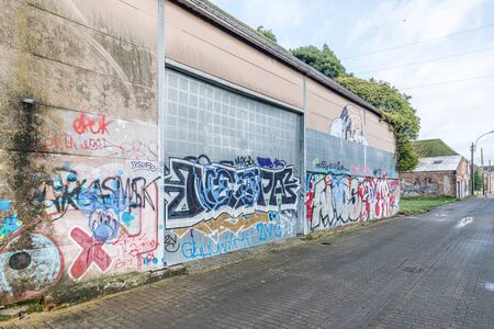 Doel Belgium December 24 2019 Abandoned village Doel in Belgium as a ghost town taken over by grafity street art near the the nuclear power plantのeditorial素材