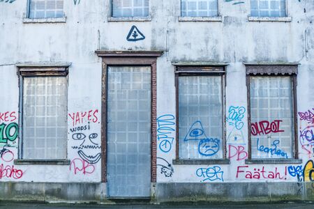 Doel Belgium December 24 2019 Abandoned village Doel in Belgium as a ghost town taken over by grafity street art near the the nuclear power plantのeditorial素材