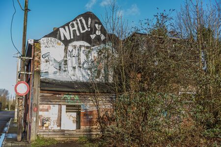 Doel Belgium December 24 2019 Abandoned village Doel in Belgium as a ghost town taken over by grafity street art near the the nuclear power plantのeditorial素材