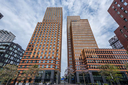 Amsterdam 29 September 2019 glass tower buildings in the financial center of the  city of Amsterdam in Holland the Netherlands called the Zuid-as and WTCのeditorial素材